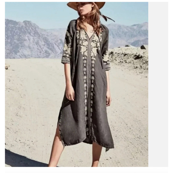 Johnny Was Carmelita Embroidered Dress 100% Linen Kafkan Size XS - Picture 1 of 10